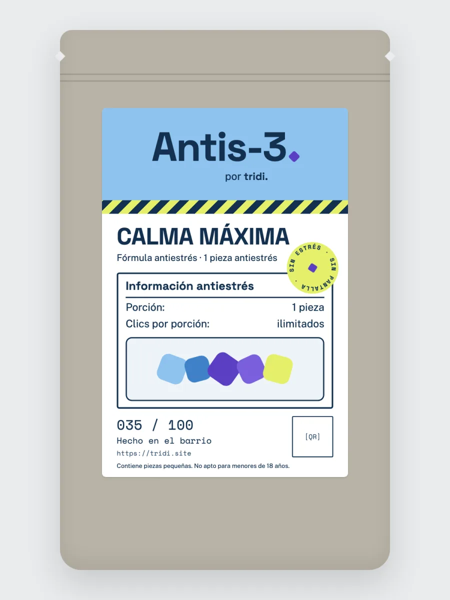 Bolsa de Antis-3 con la etiqueta Calma máxima